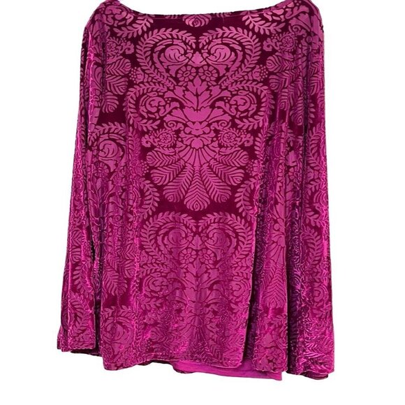 Roz Ali Top Women 2X Pink Pullover Floral Burnout Boho Western Whimsygoth Fairy - Picture 8 of 13